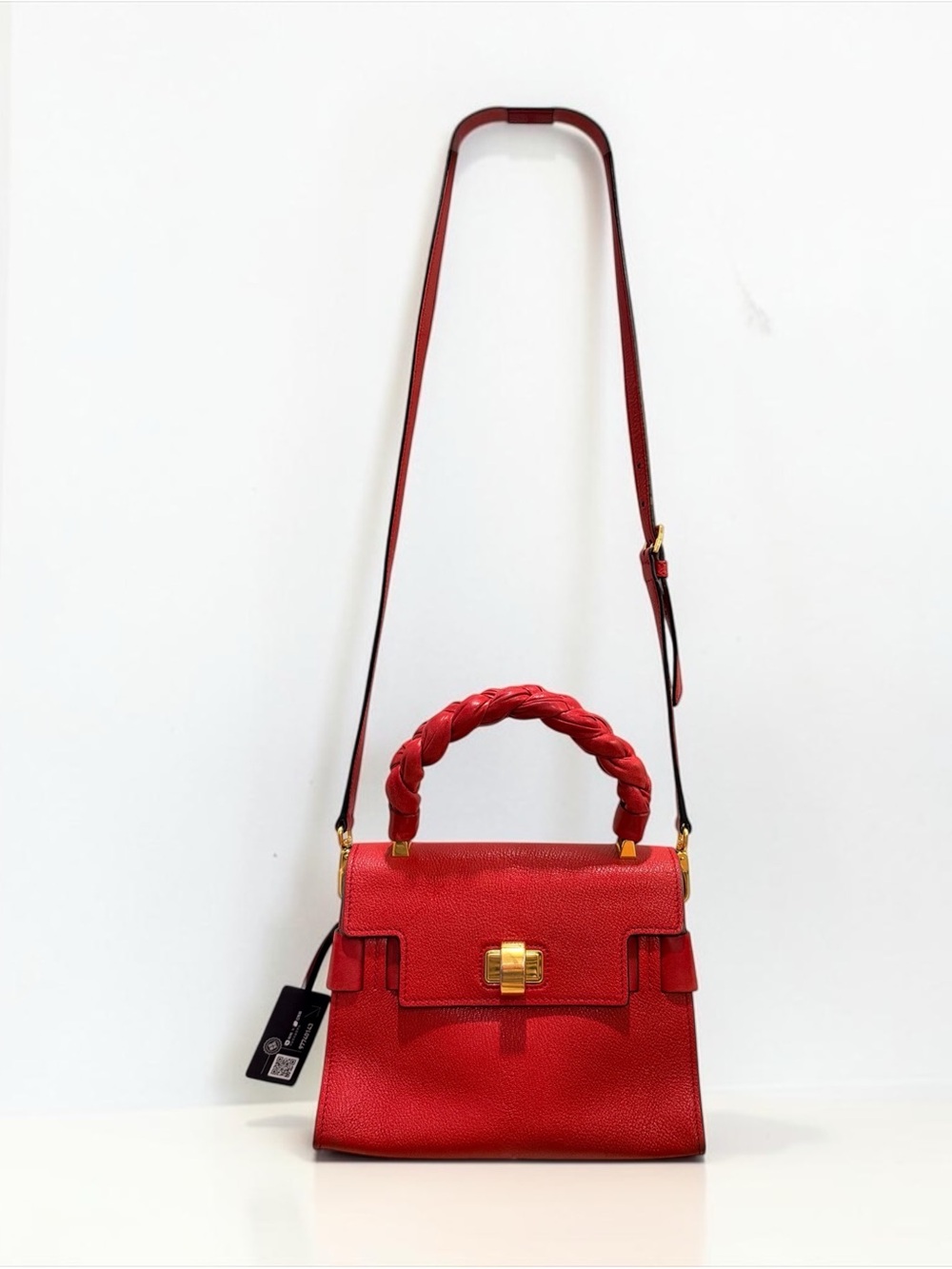 Miu Miu Madras Click Red Goatskin Braided Top Handle Crossbody Satchel Bag